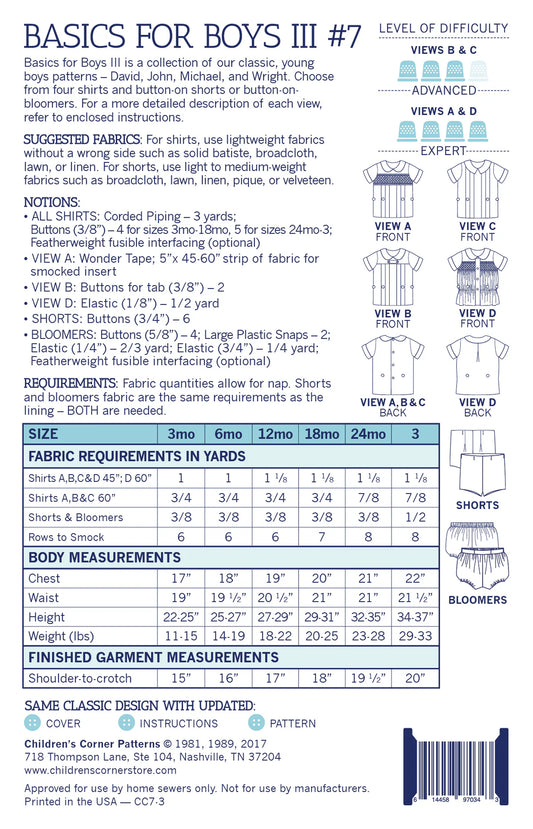 Children's Corner Patterns - Basics for Boys III