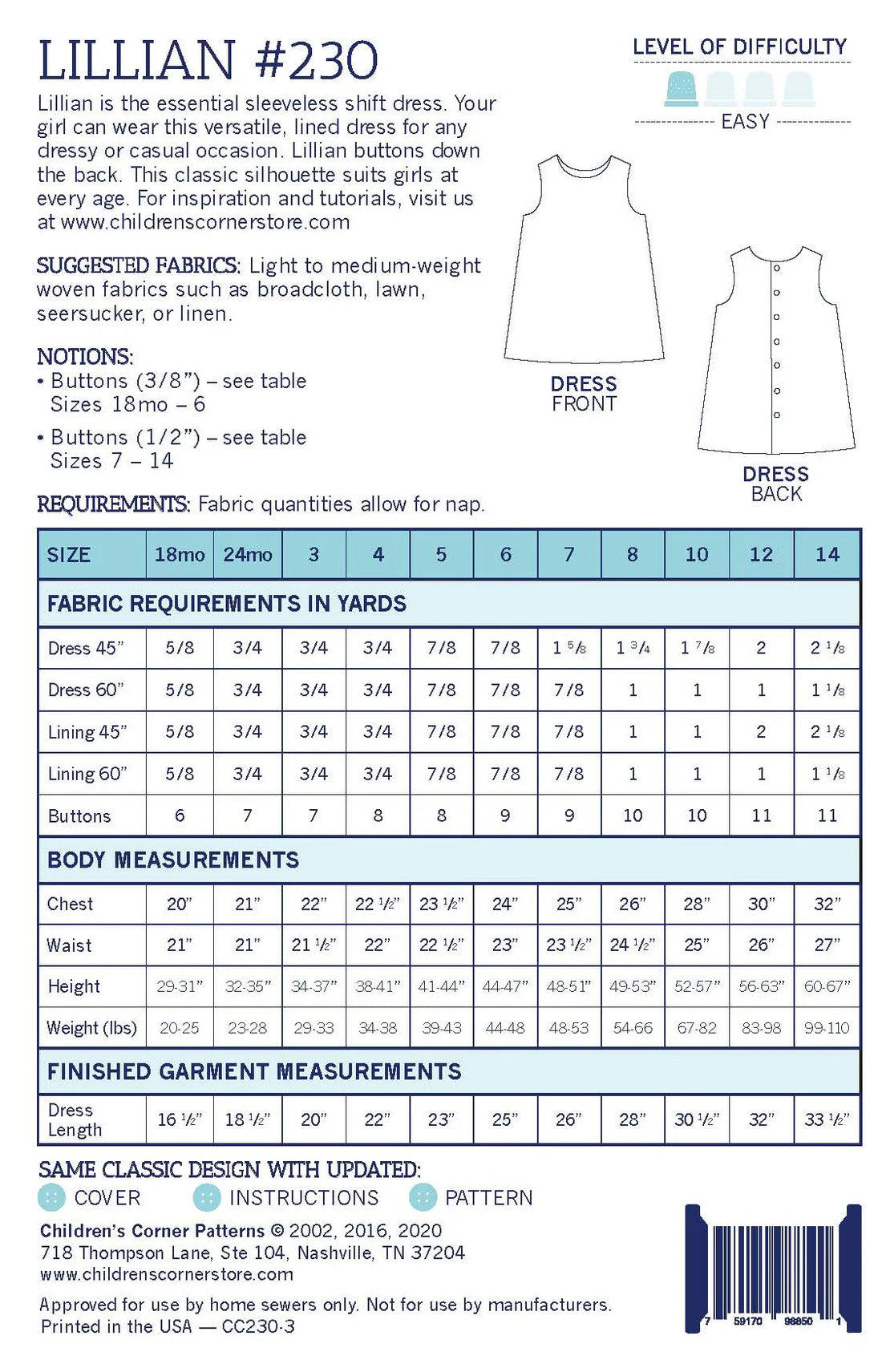 Children's Corner Patterns - Lillian