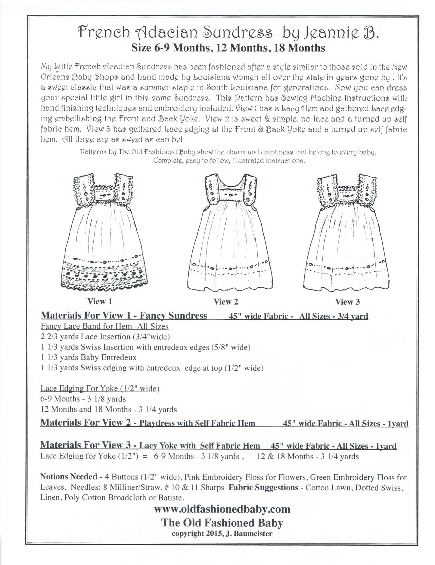 The Old Fashioned Baby - French Acadian Sundress Pattern