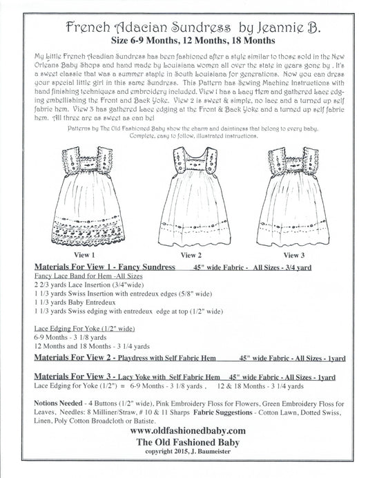 The Old Fashioned Baby - French Acadian Sundress Pattern