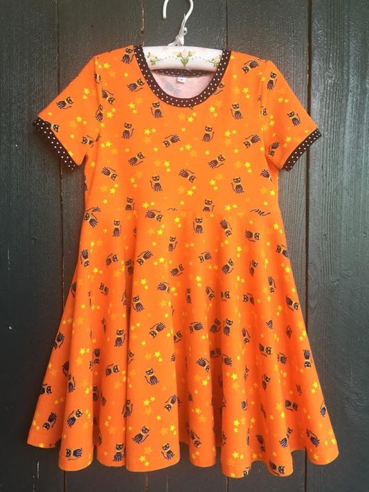 Fabric Merchants-Black Cats on Orange Knit-14-5298