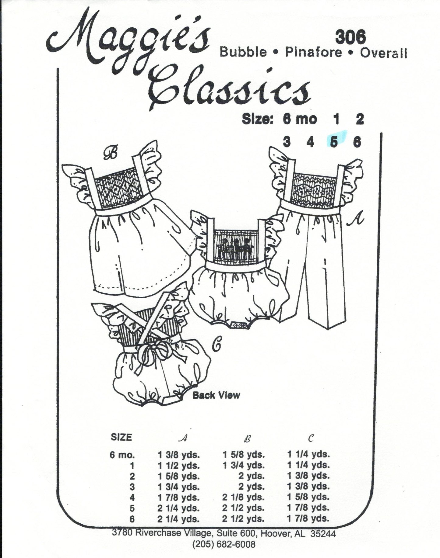 Maggie's Classics-Pattern 306 (Bubble, Pinafore, Overall)-Size 5