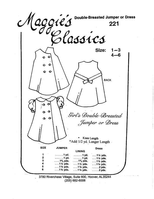 Maggie's Classics-Pattern 221 (Double Breasted Jumper or Dress)
