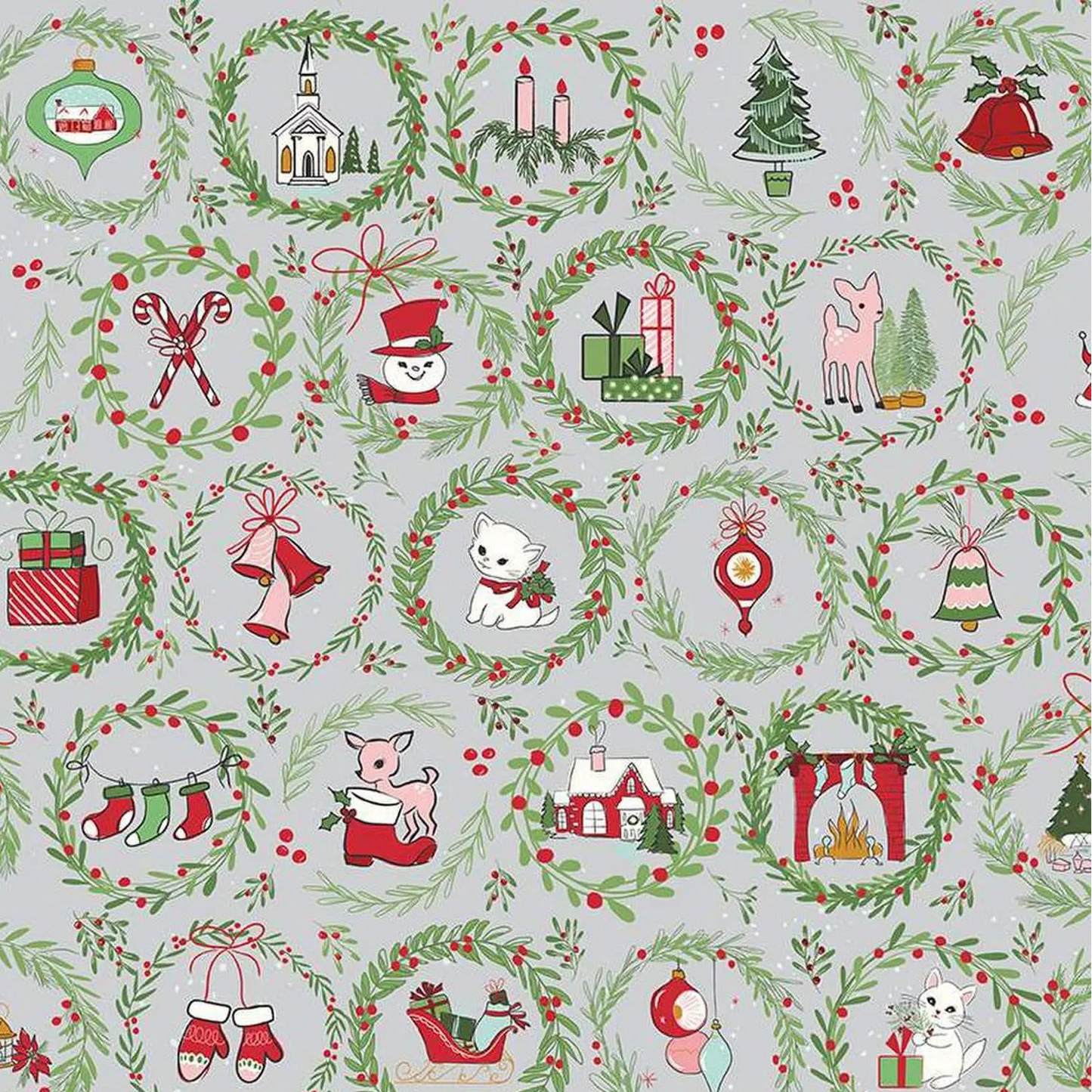 Riley Blake-Mistletoe & Holly-Wreaths-Silver