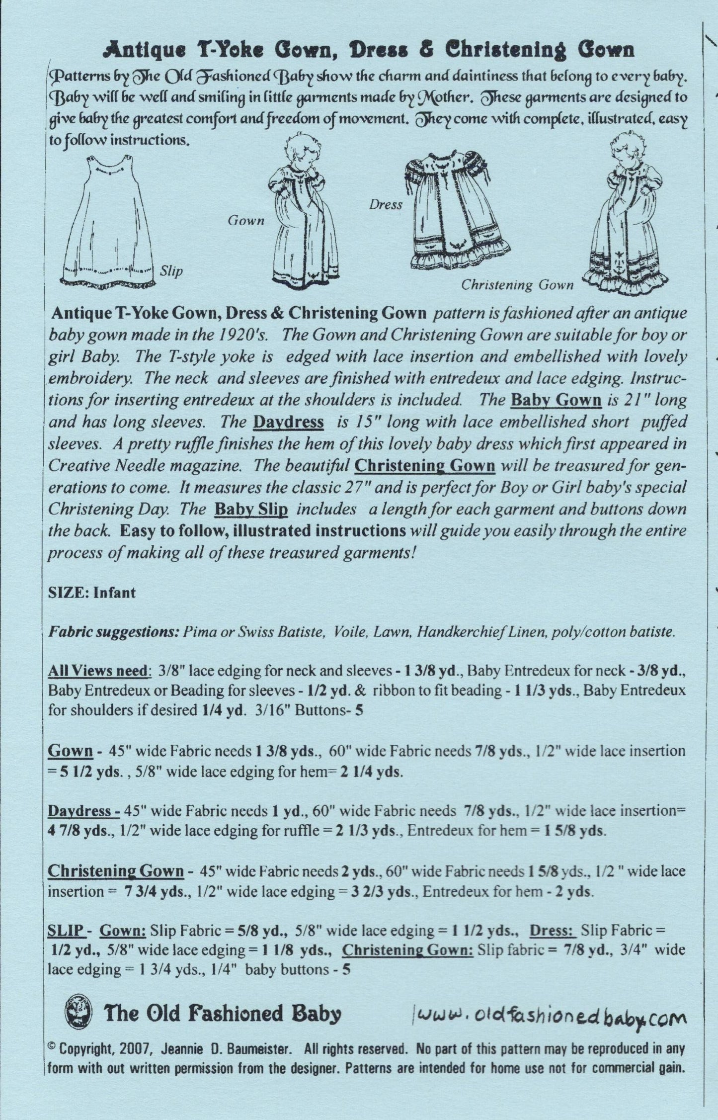 The Old Fashioned Baby - Antique T-Yoke Gown, Baby Dress and Christening Gown