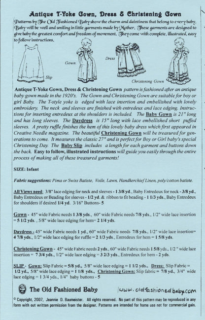 The Old Fashioned Baby - Antique T-Yoke Gown, Baby Dress and Christening Gown