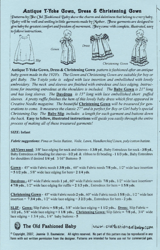 The Old Fashioned Baby - Antique T-Yoke Gown, Baby Dress and Christening Gown