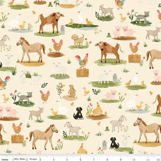 Riley Blake-Lil Farm Friends-C17941-Cream