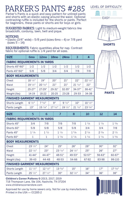 Children's Corner Patterns - Parker's Pants