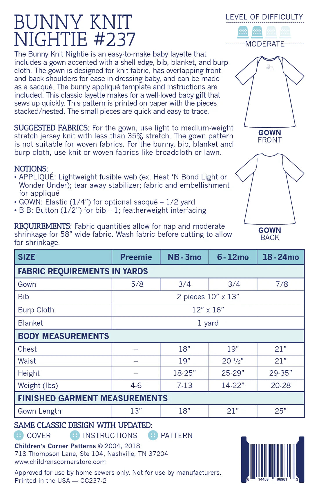 Children's Corner Patterns - Bunny Knit Nightie