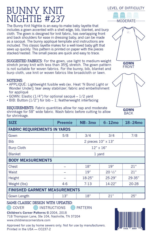 Children's Corner Patterns - Bunny Knit Nightie