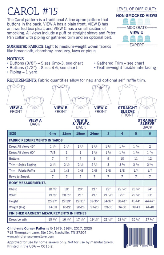 Children's Corner Patterns - Carol/Aprons