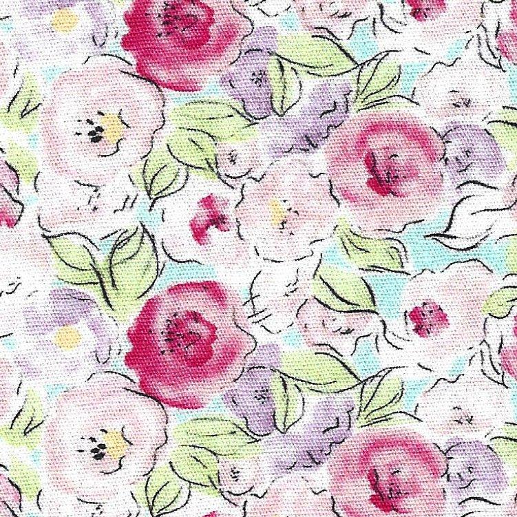 Fabric Finders Print #2580-Pink, Lavender & Green Roses