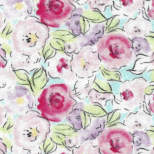Fabric Finders Print #2580-Pink, Lavender & Green Roses