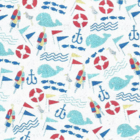 Fabric Finders Print #2787-Nautical Whales on White