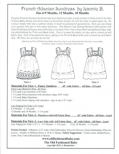 The Old Fashioned Baby - French Acadian Sundress Pattern