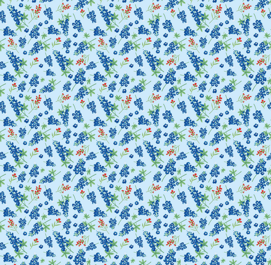 Riley Blake Quilting Cotton-Friendship Florals-Bluebonnets-Sky