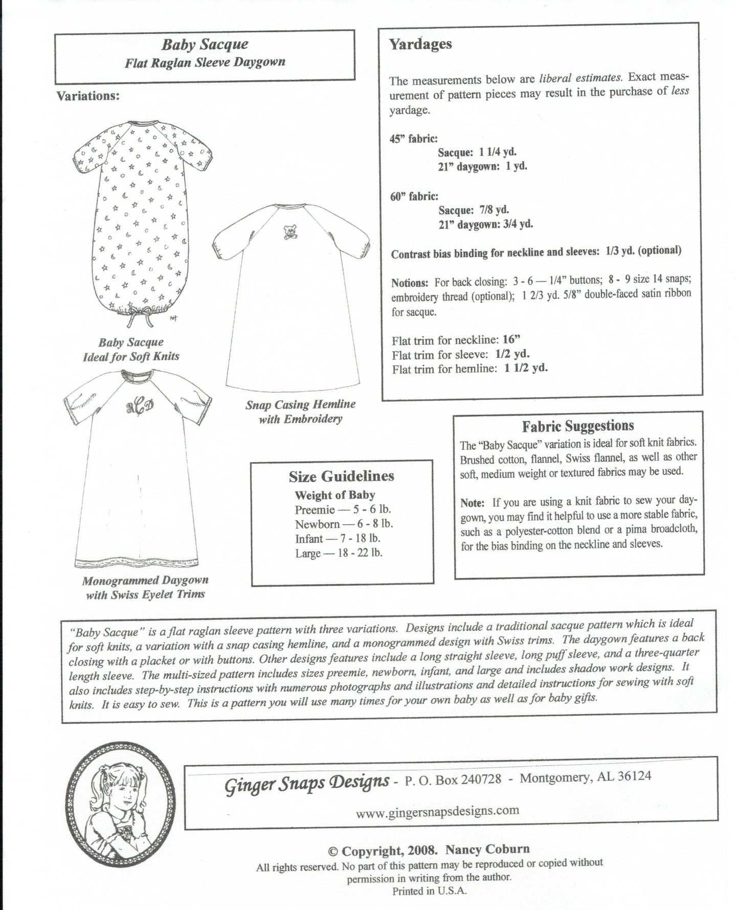 Ginger Snaps Designs-Baby Sacque