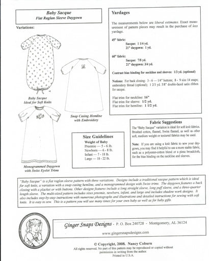 Ginger Snaps Designs-Baby Sacque