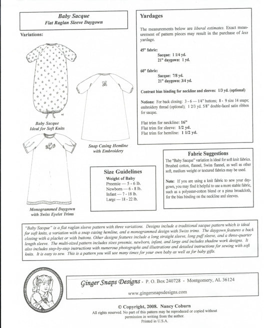 Ginger Snaps Designs-Baby Sacque