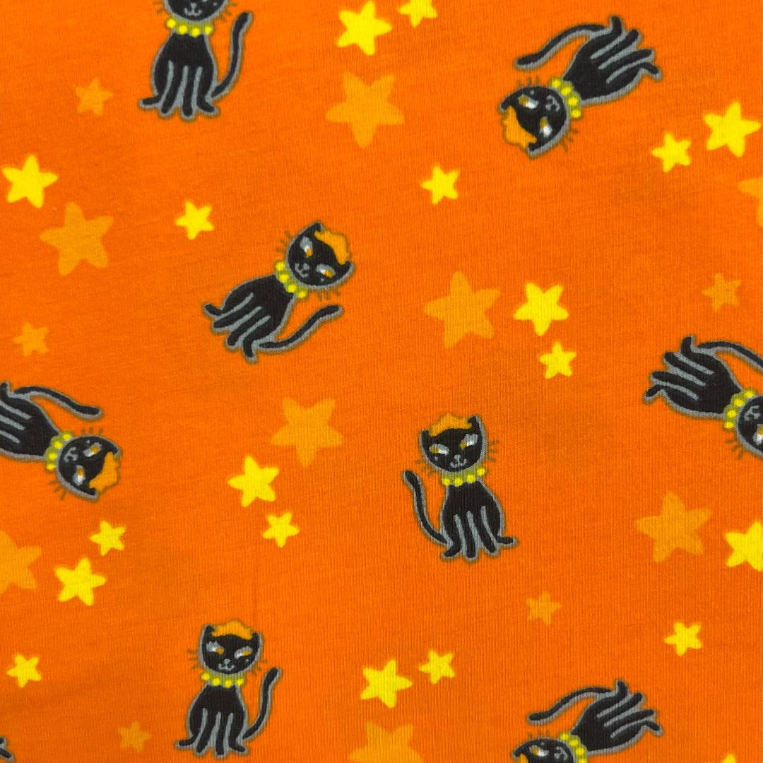 Fabric Merchants-Black Cats on Orange Knit-14-5298