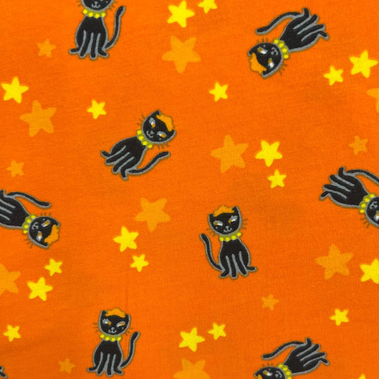 Fabric Merchants-Black Cats on Orange Knit-14-5298