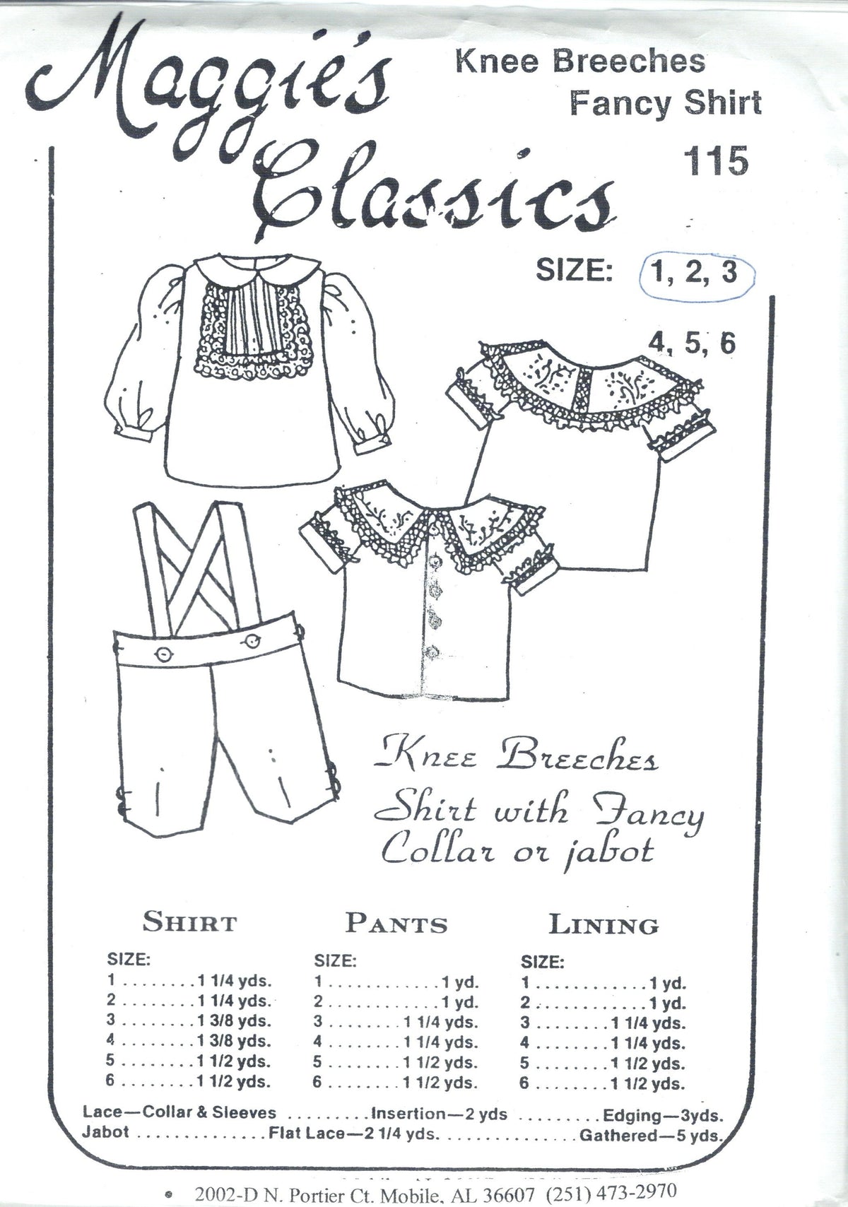 Maggie's Classics-Pattern 115-Knee Breeches Fancy Shirt