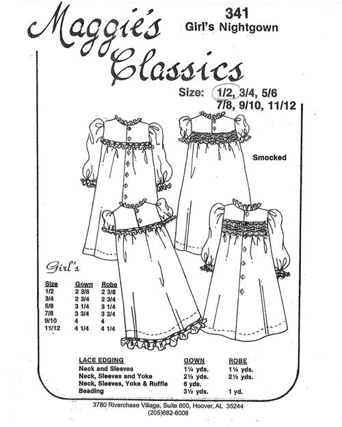 Maggie's Classics-Pattern 341 (Girl's Nightgown)
