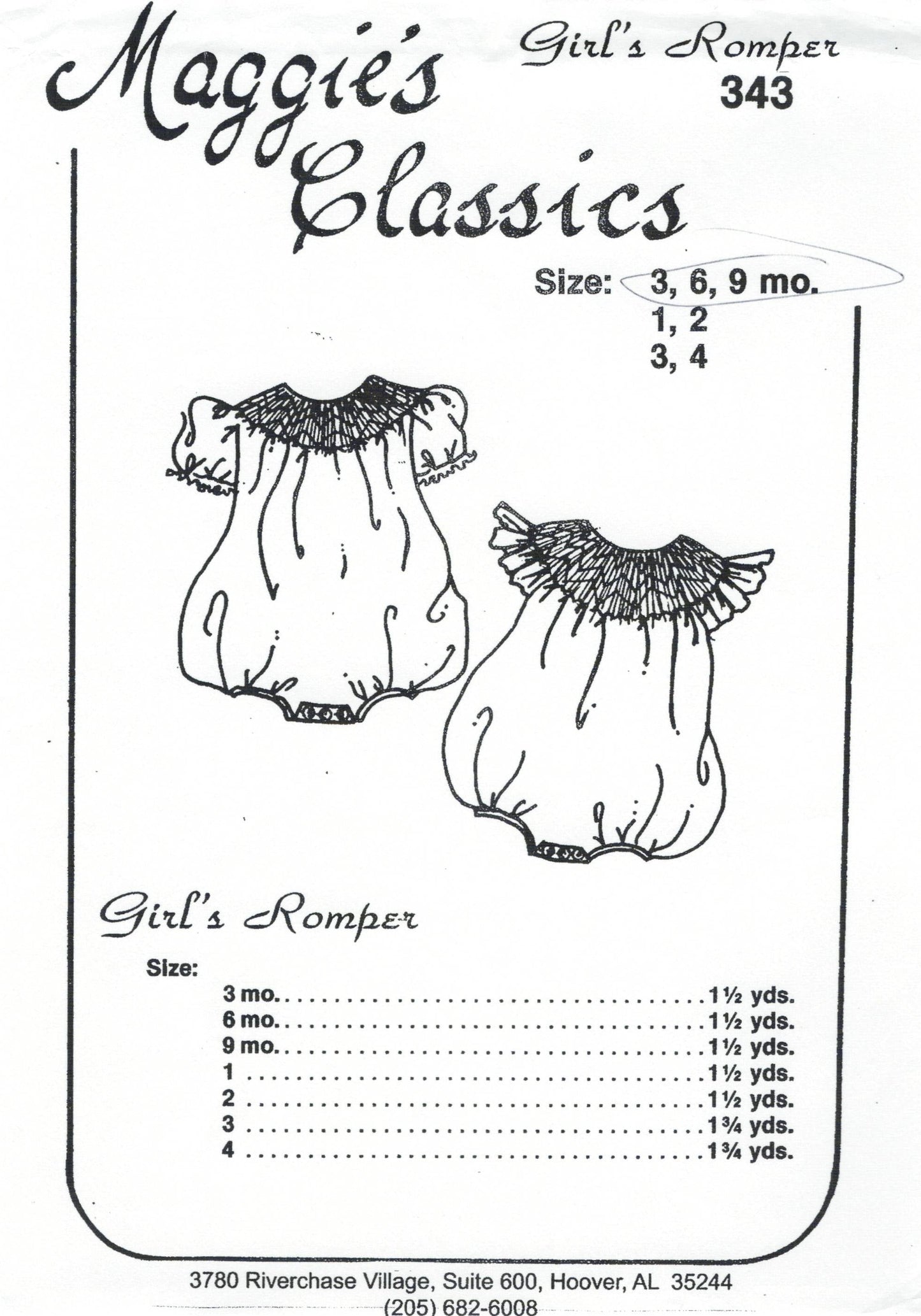 Maggie's Classics-Pattern 343 (Girls' Bishop Romper/Bubble)