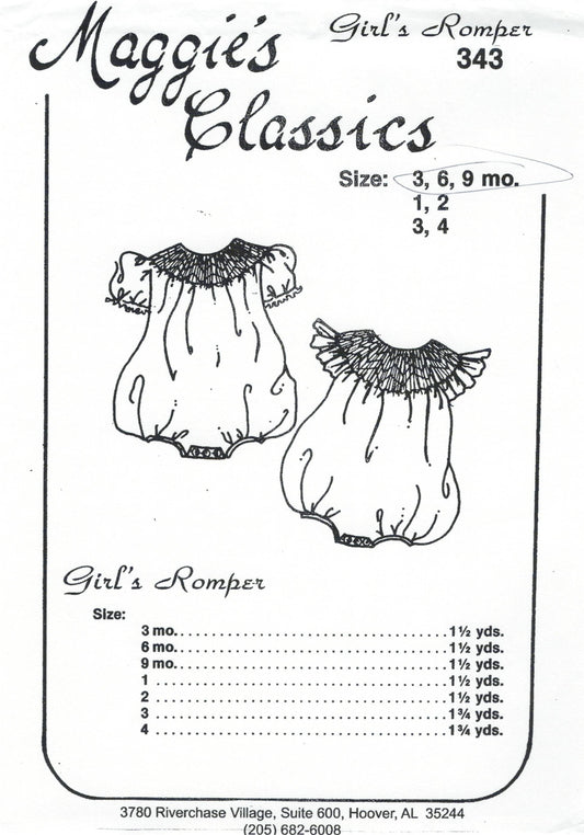 Maggie's Classics-Pattern 343 (Girls' Bishop Romper/Bubble)