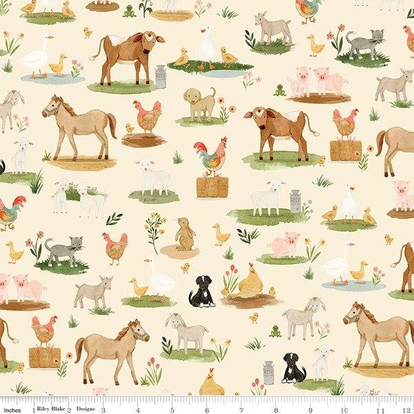 Riley Blake Quilting Cotton-Lil' Farm Friends, Animals on the Farm-C17941-Cream