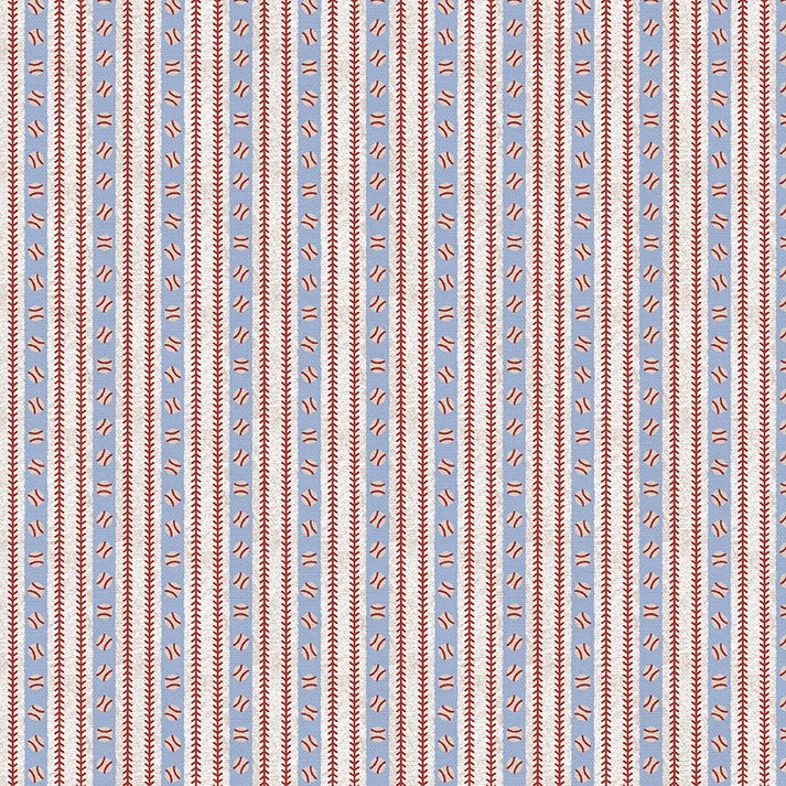 Paintbrush Studio-Hey Batter, Batter-Baseball Stitch Stripes-Light Blue/Red