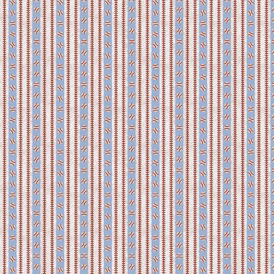 Paintbrush Studio-Hey Batter, Batter-Baseball Stitch Stripes-Light Blue/Red