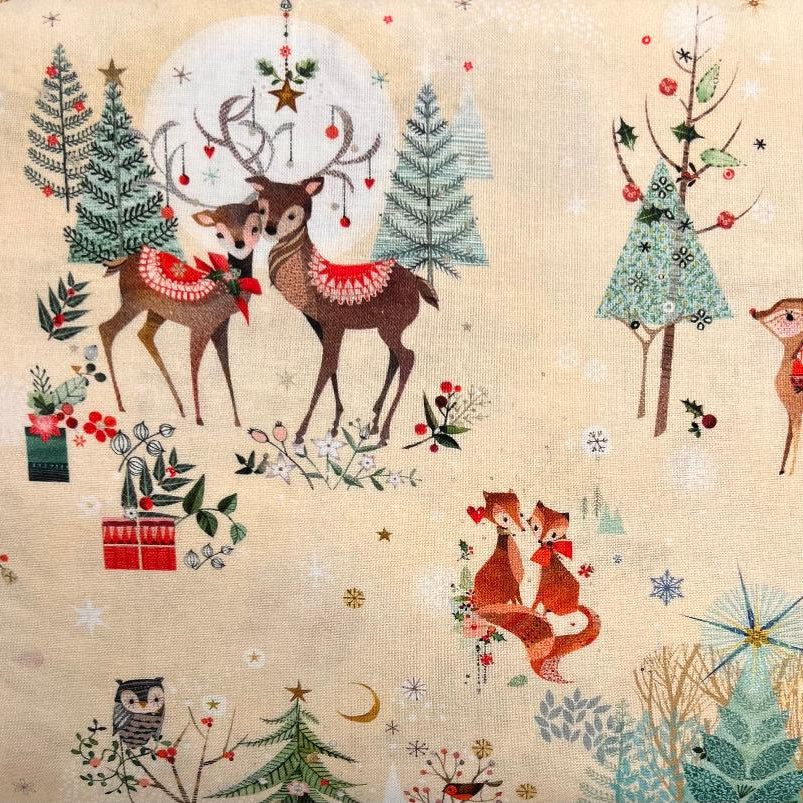 Robert Kaufman Fabrics-Festive Fauna-Forest Scene-Natural