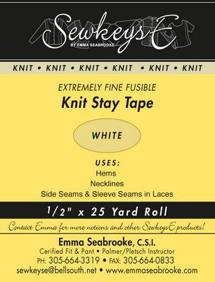 Sewkeys E Stay Tape 1/2"-Knit-White