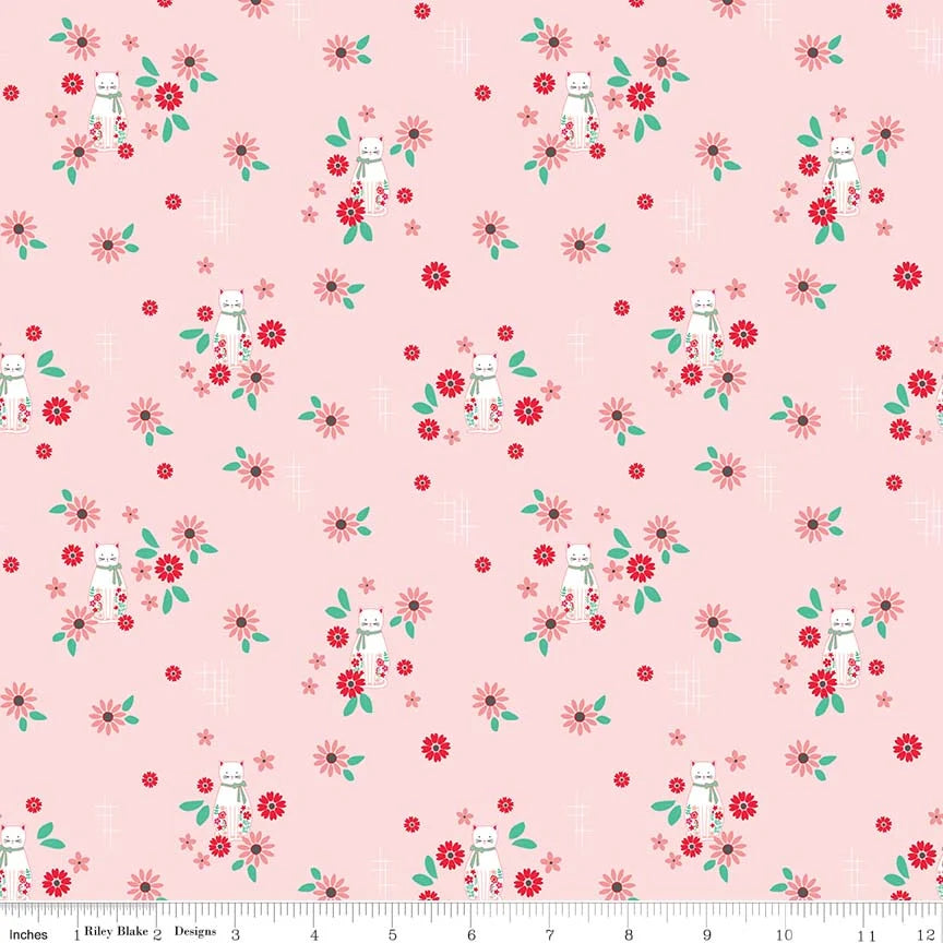 Riley Blake Quilting Cotton-Rose Lane-Cat Floral-Pink