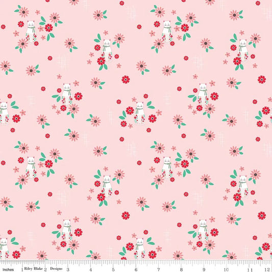 Riley Blake Quilting Cotton-Rose Lane-Cat Floral-Pink