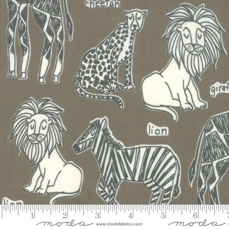 Moda Fabrics-Safari Life-20642-Safari Animals-Ash