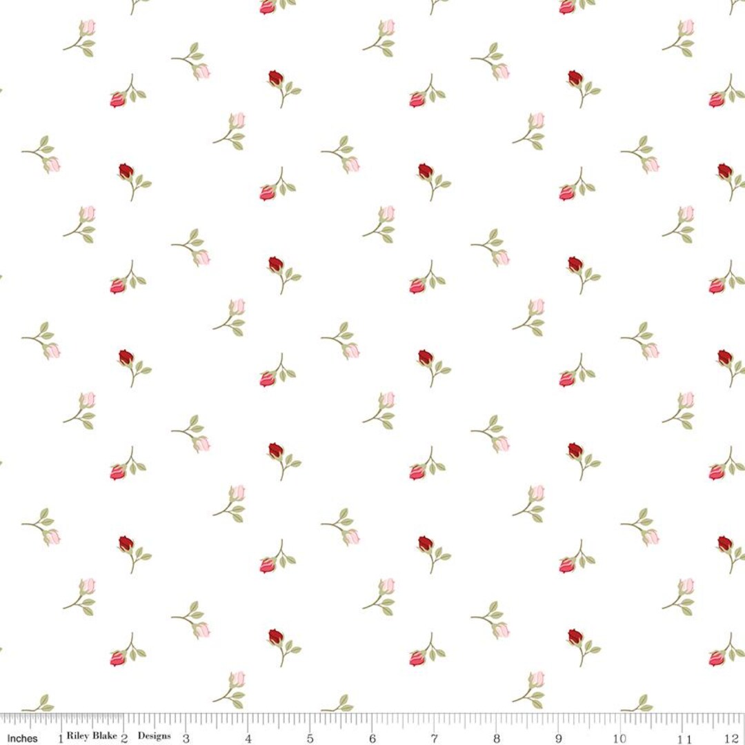 Riley Blake Quilting Cotton-Sew in Love-Rosebuds-White