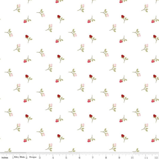 Riley Blake Quilting Cotton-Sew in Love-Rosebuds-White
