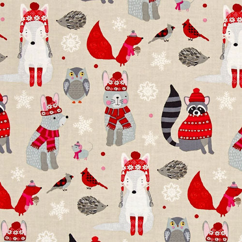 Studio E Fabrics-Snow Delightful-Forest Friends-Tan