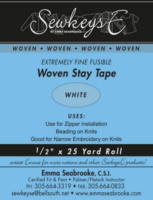 Sewkeys E Stay Tape-1/2"-Woven-White